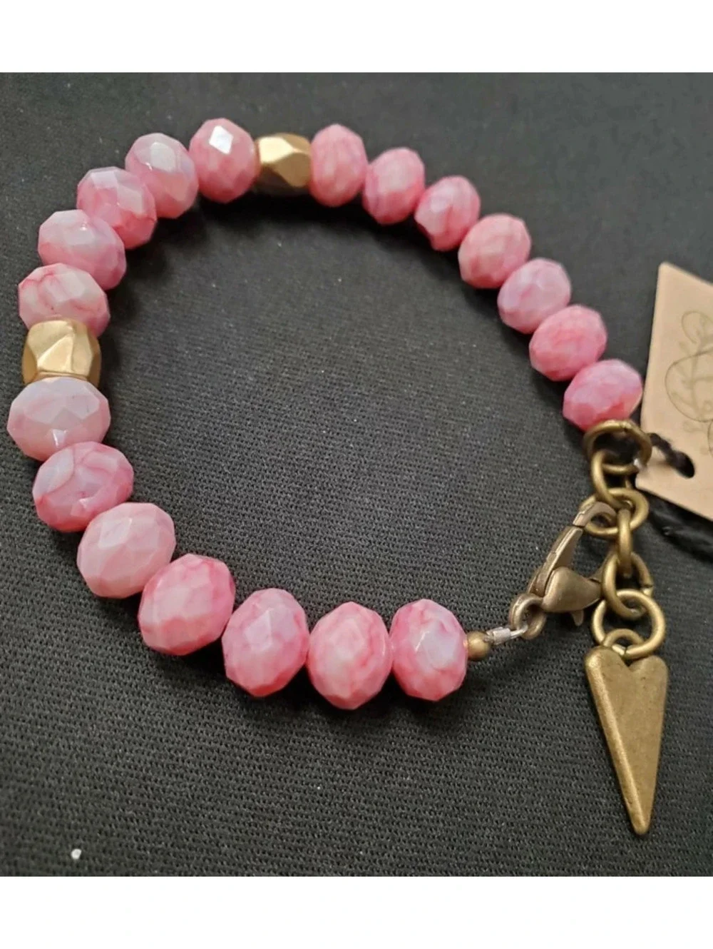 Scooples Jewelry Pink Faceted Crystal Beaded Charm Bracelet